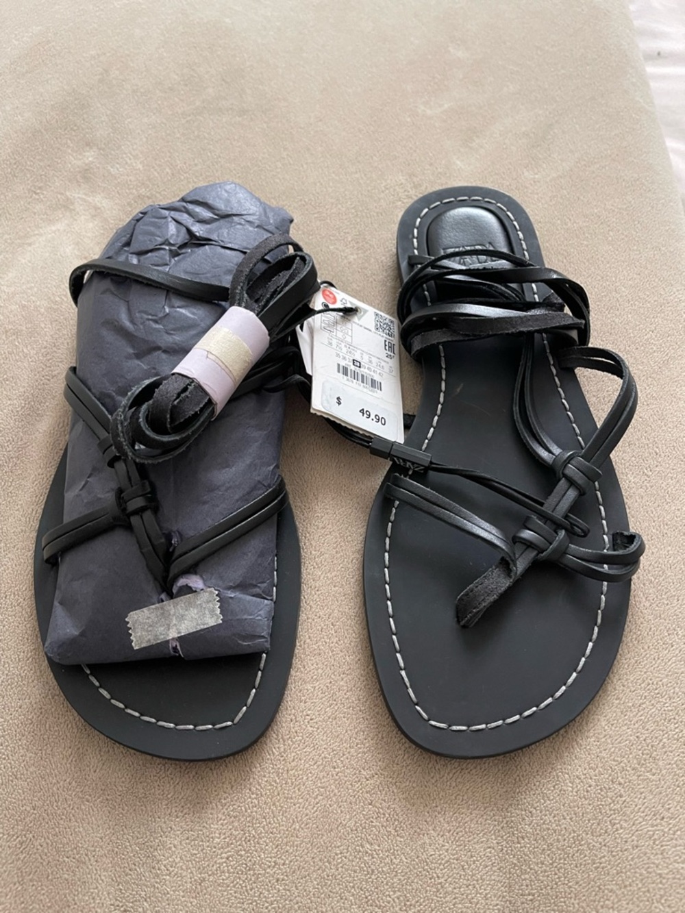 Zara Black Multi-Strap Flat Sandals